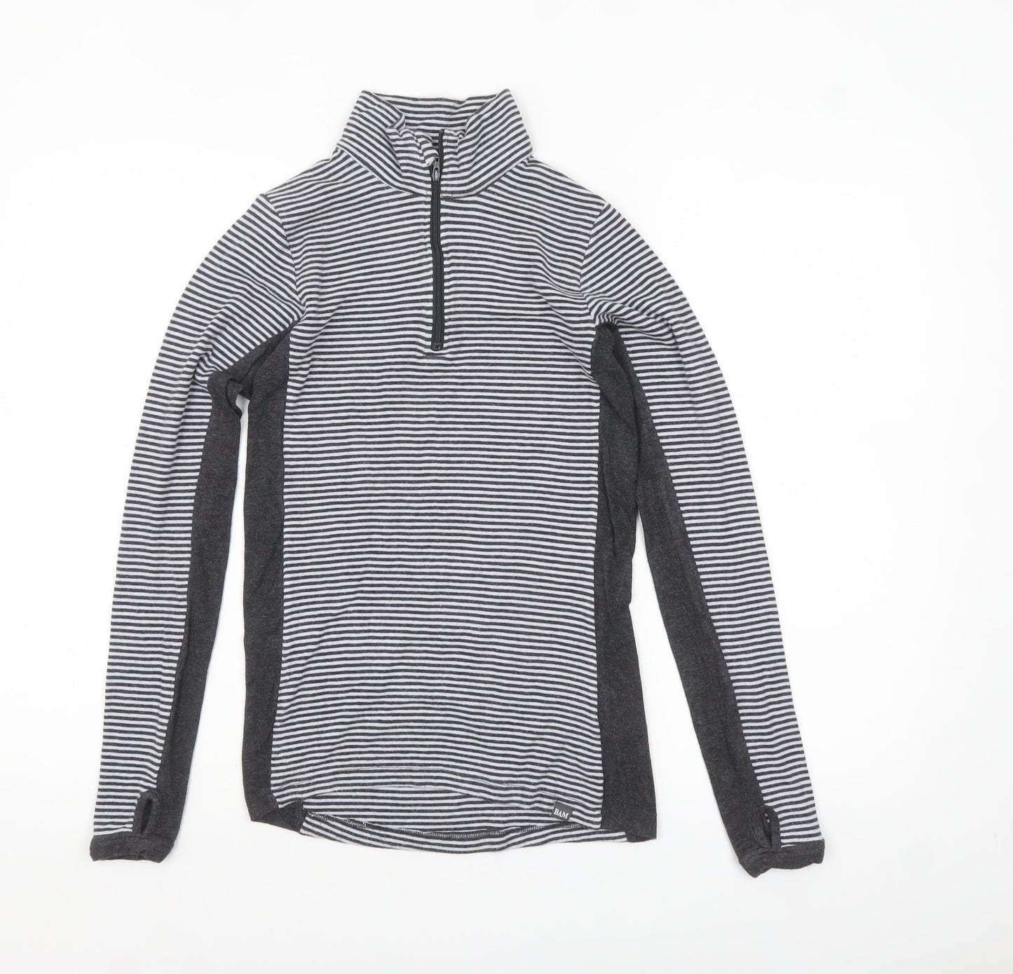 BAM Women Black & White Striped 1/4 Zip Pullover Sweatshirt Size 10