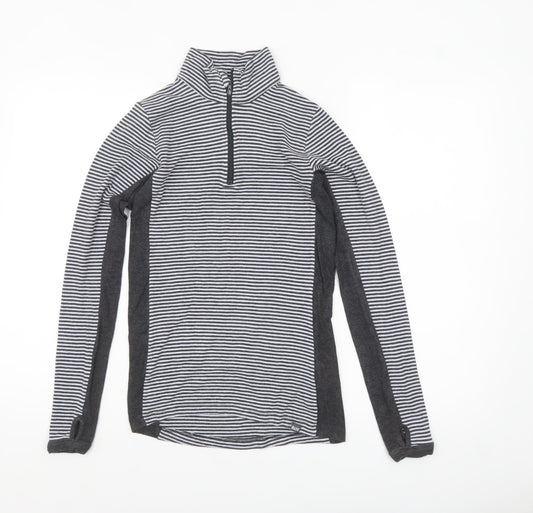 BAM Women Black & White Striped 1/4 Zip Pullover Sweatshirt Size 10