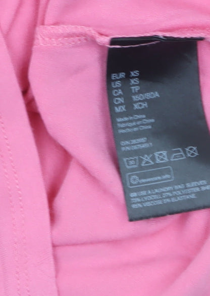 H&M Women Pink Puff Sleeve Crew Neck Cotton Blend T-Shirt XS
