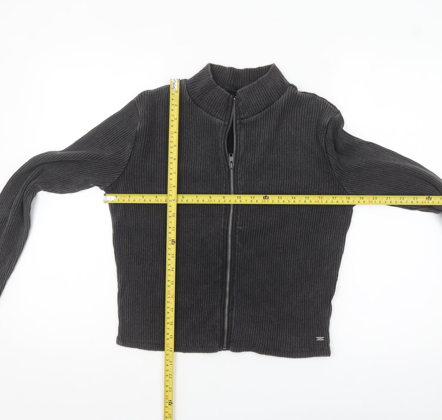 Pull&Bear Teens Grey Ribbed Zip Jacket Size L Cotton Blend