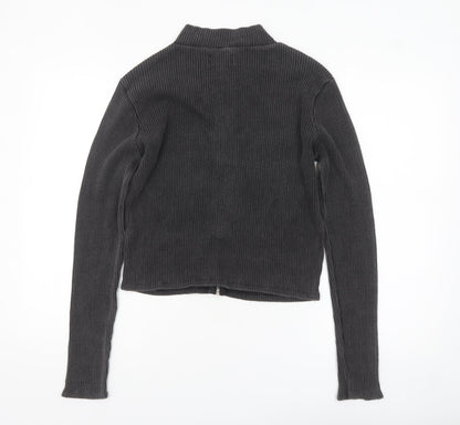 Pull&Bear Teens Grey Ribbed Zip Jacket Size L Cotton Blend