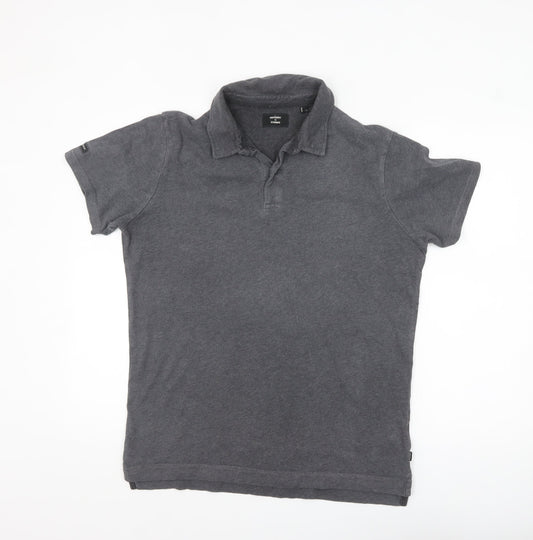 Superdry Men’s Grey Cotton Short Sleeve Polo Shirt L
