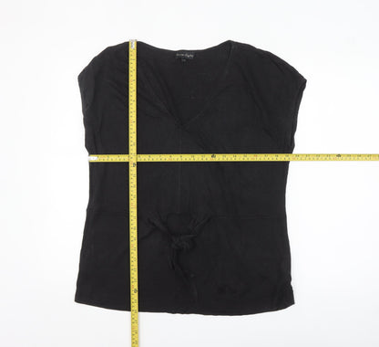 Phase Eight Women's Black Linen V-Neck Wrap Tie Blouse Size 16