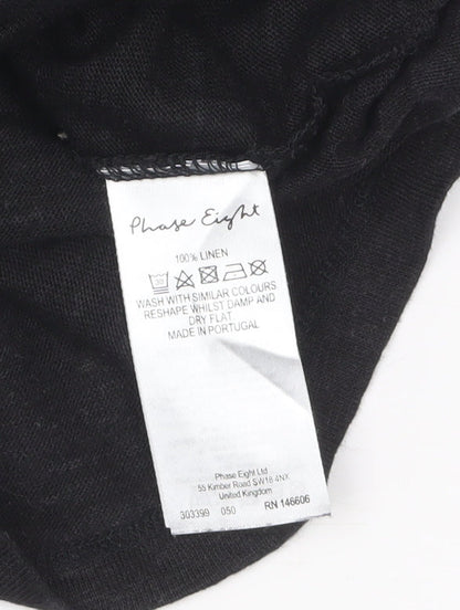 Phase Eight Women's Black Linen V-Neck Wrap Tie Blouse Size 16