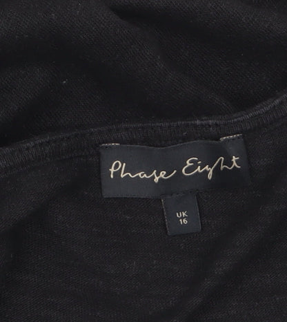 Phase Eight Women's Black Linen V-Neck Wrap Tie Blouse Size 16