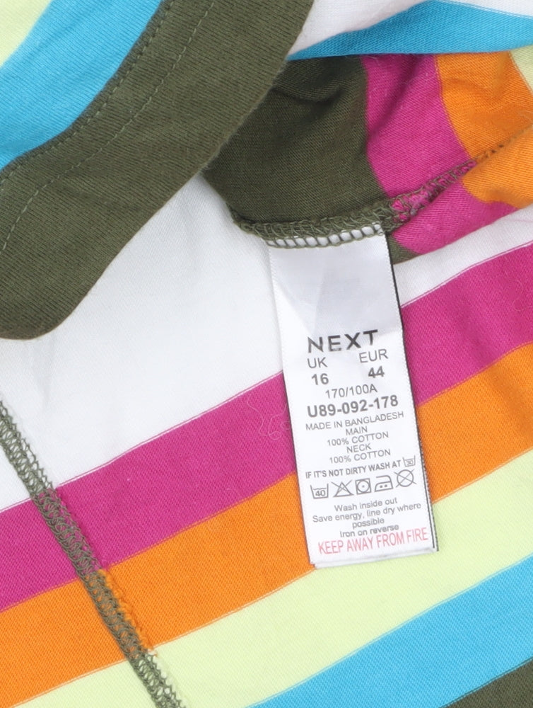 Next Women’s Multicoloured Stripe V-Neck Cotton 3/4 Sleeve T-Shirt Size 16