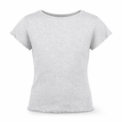 New Look Girls Grey Ribbed Short Sleeve T-Shirt Size 10 UK Cotton Blend