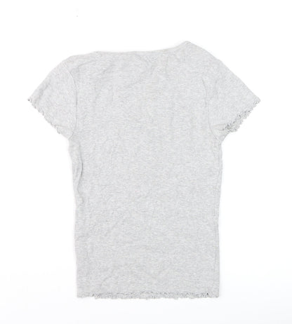 New Look Girls Grey Ribbed Short Sleeve T-Shirt Size 10 UK Cotton Blend