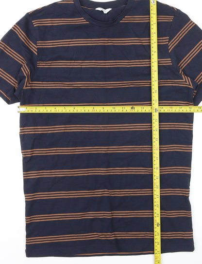 Next Men's Blue Striped Cotton Crew Neck Regular Fit T-Shirt Size S