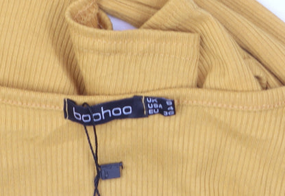 Boohoo Women’s Yellow Cropped Wrap Blouse Size 6 Long Sleeve