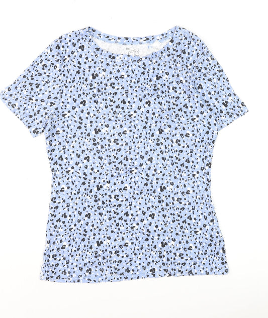 Papaya Womens Blue Animal Print Fitted T-Shirt Size 14