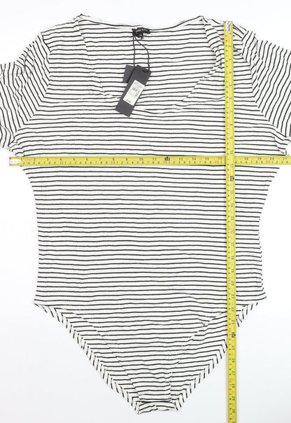 River Island Women's White Striped V-Neck Bodysuit Size 24