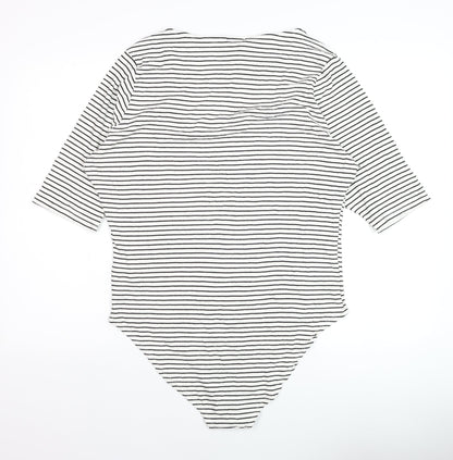 River Island Women's White Striped V-Neck Bodysuit Size 24