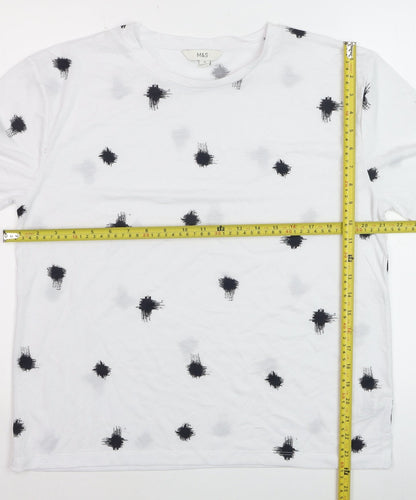 Marks and Spencer Women’s White Black Print Cotton Blend T-Shirt Size 14