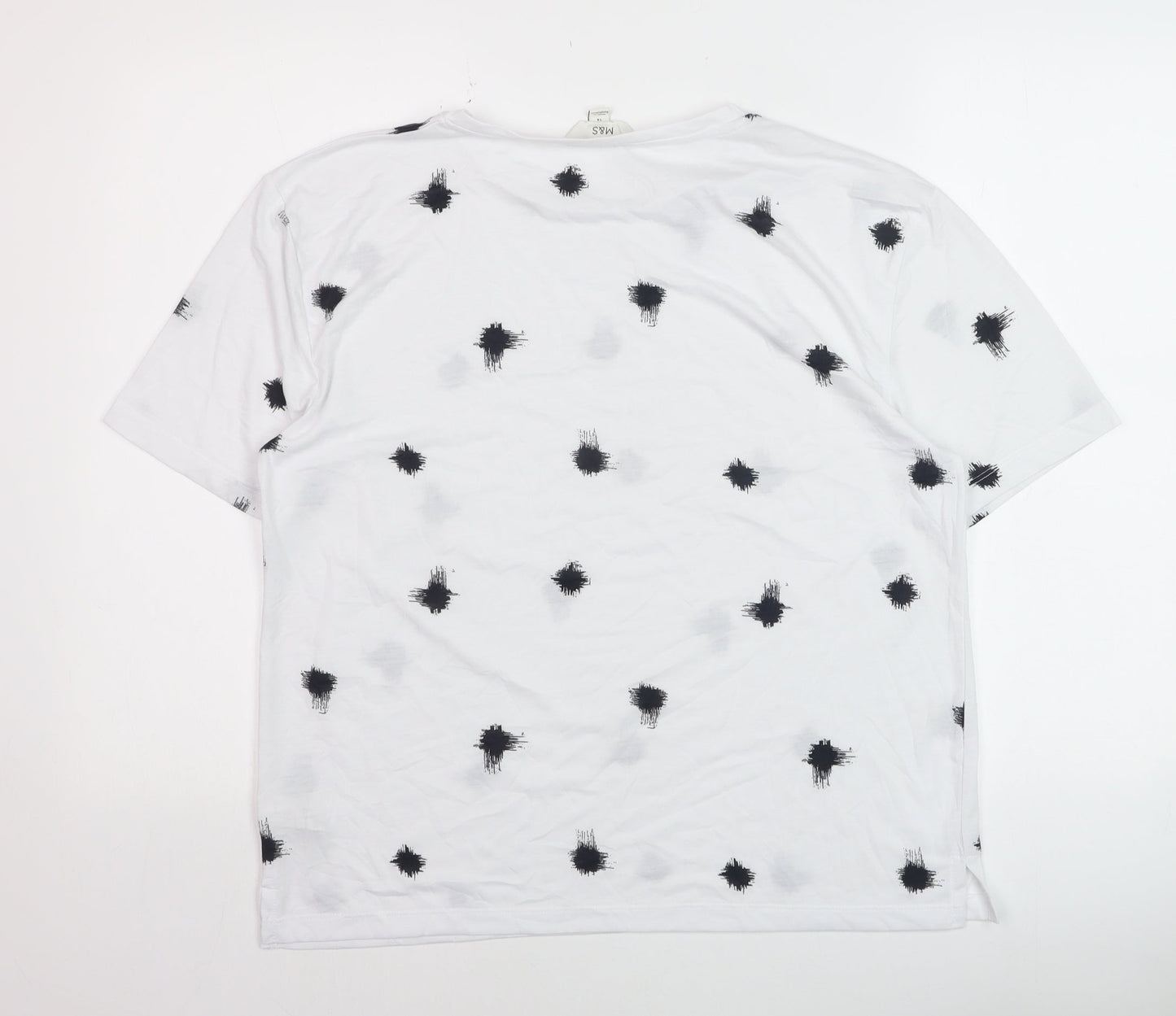 Marks and Spencer Women’s White Black Print Cotton Blend T-Shirt Size 14