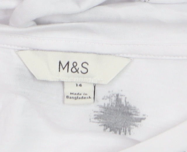 Marks and Spencer Women’s White Black Print Cotton Blend T-Shirt Size 14