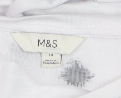 Marks and Spencer Women’s White Black Print Cotton Blend T-Shirt Size 14