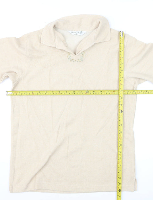 Jumper Women Beige Collared Pullover Knit Long Sleeve S
