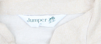Jumper Women Beige Collared Pullover Knit Long Sleeve S