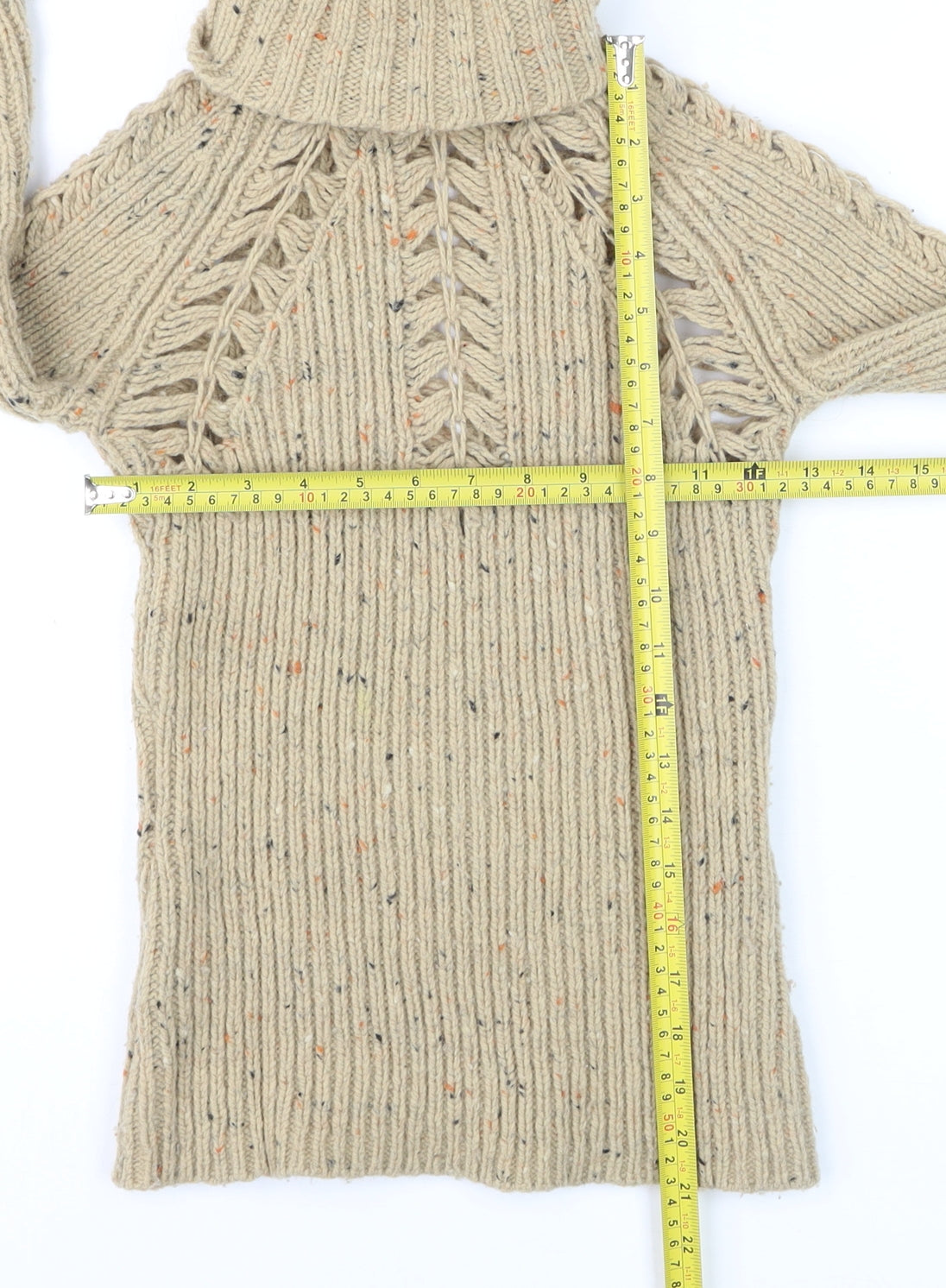 MNG Casual Sportswear Women's Beige Chunky Knit Roll Neck Jumper Size 12