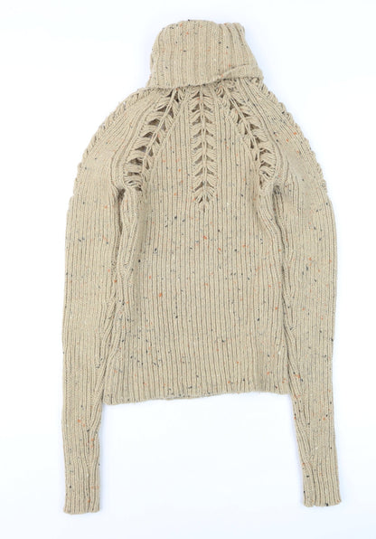 MNG Casual Sportswear Women's Beige Chunky Knit Roll Neck Jumper Size 12