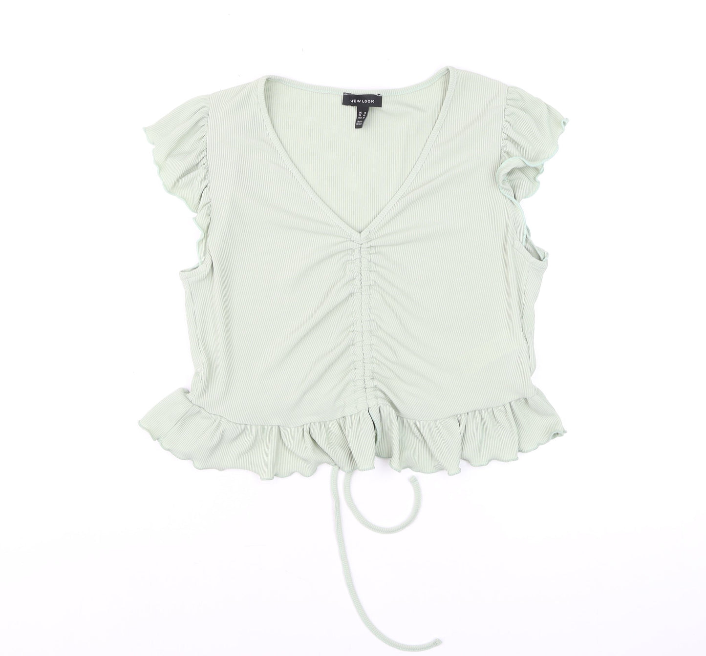 New Look Women’s Green Cropped Ruffle Blouse Size 18