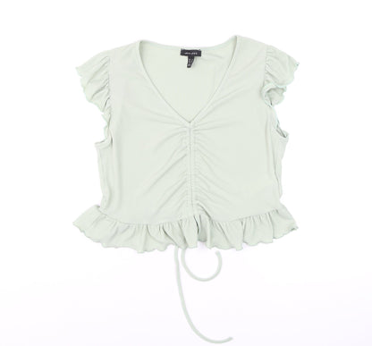 New Look Women’s Green Cropped Ruffle Blouse Size 18
