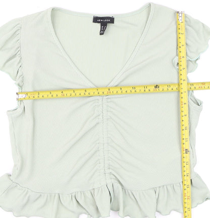 New Look Women’s Green Cropped Ruffle Blouse Size 18