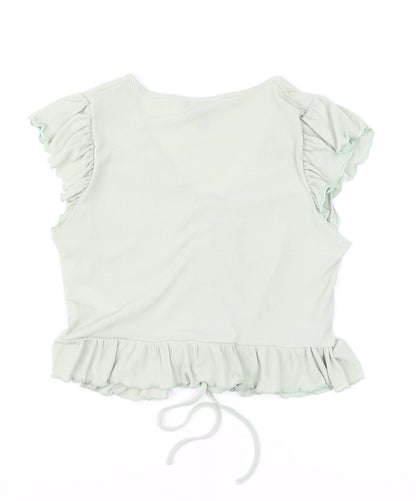 New Look Women’s Green Cropped Ruffle Blouse Size 18