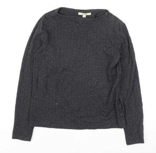Esprit Womens Grey Herringbone Cotton Jumper Size 6 Long Sleeve Pullover