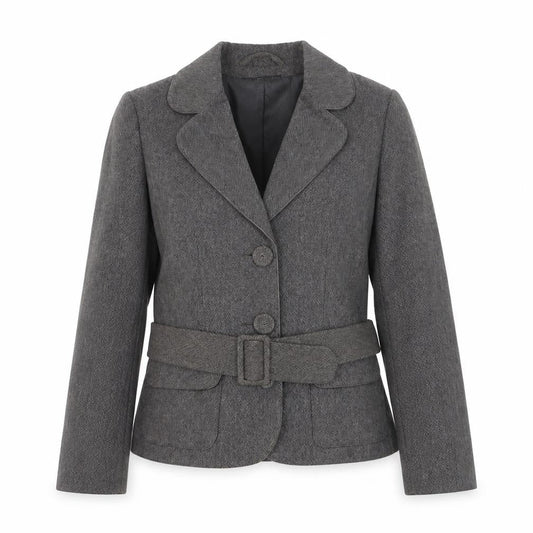 H&M Women Grey Wool Blend Belted Suit Jacket Size 8