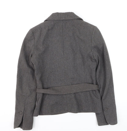 H&M Women Grey Wool Blend Belted Suit Jacket Size 8