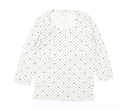 Cotton Traders Womens Ivory Polka Dot Long Sleeve T-Shirt Size 10
