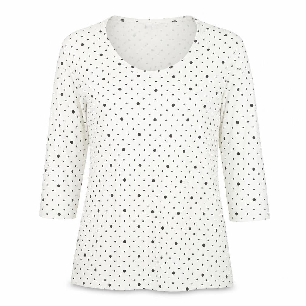 Cotton Traders Womens Ivory Polka Dot Long Sleeve T-Shirt Size 10