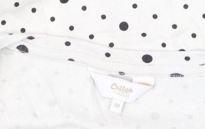 Cotton Traders Womens Ivory Polka Dot Long Sleeve T-Shirt Size 10