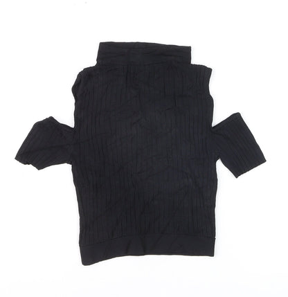BCBGMAXAZRIA Women's Black Cold Shoulder V-Neck Cropped Knit Blouse XXS