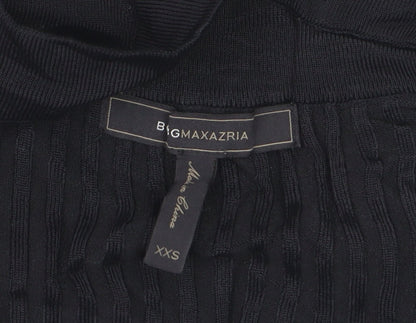 BCBGMAXAZRIA Women's Black Cold Shoulder V-Neck Cropped Knit Blouse XXS