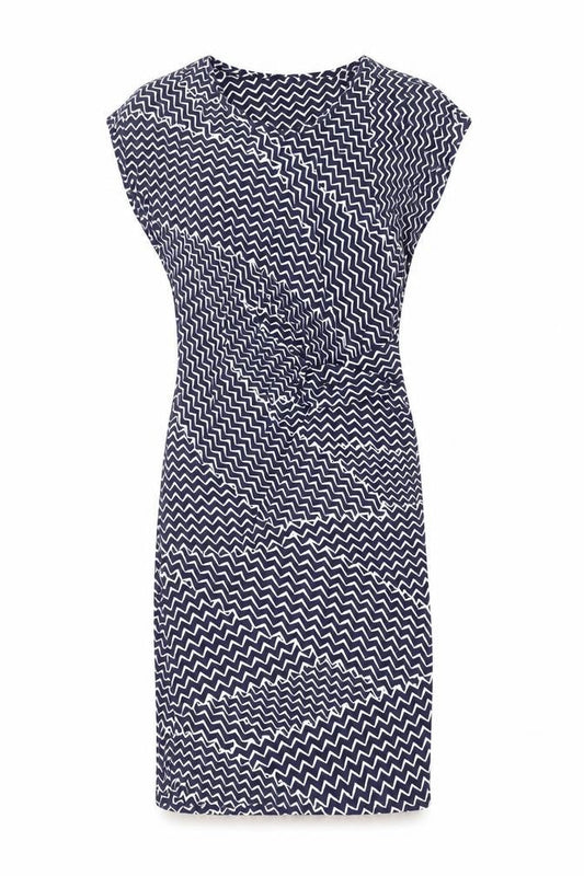 Front view of Principles by Ben de Lisi Women’s Blue Chevron Sheath Dress, size UK 12