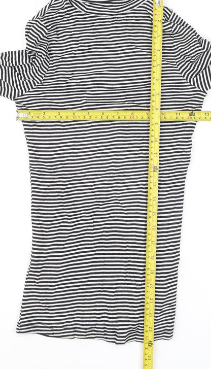 New Look Women’s Black Striped Roll Neck Long Sleeve Jumper Size 8