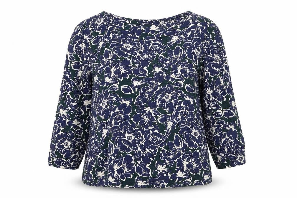 Classic Women's Blue Floral Tunic Blouse Size 14 Viscose Stretch 3/4 Sleeve