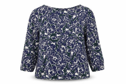Classic Women's Blue Floral Tunic Blouse Size 14 Viscose Stretch 3/4 Sleeve