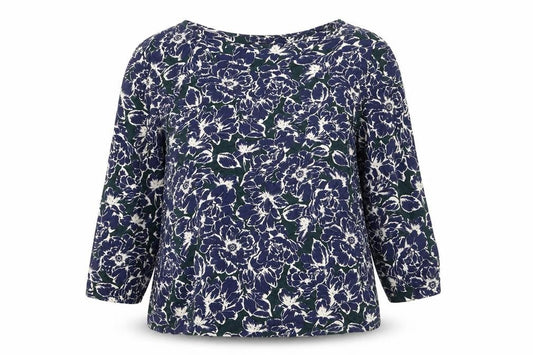 Classic Women's Blue Floral Tunic Blouse Size 14 Viscose Stretch 3/4 Sleeve