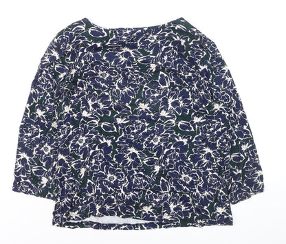 Classic Women's Blue Floral Tunic Blouse Size 14 Viscose Stretch 3/4 Sleeve
