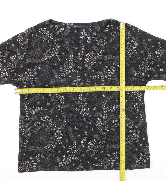 Marks and Spencer Women's Black Floral Jersey Long Sleeve T-Shirt Size 8