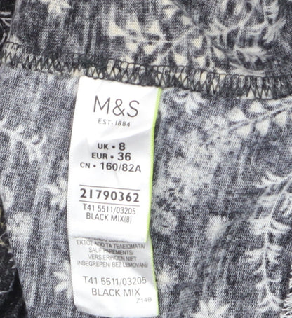 Marks and Spencer Women's Black Floral Jersey Long Sleeve T-Shirt Size 8