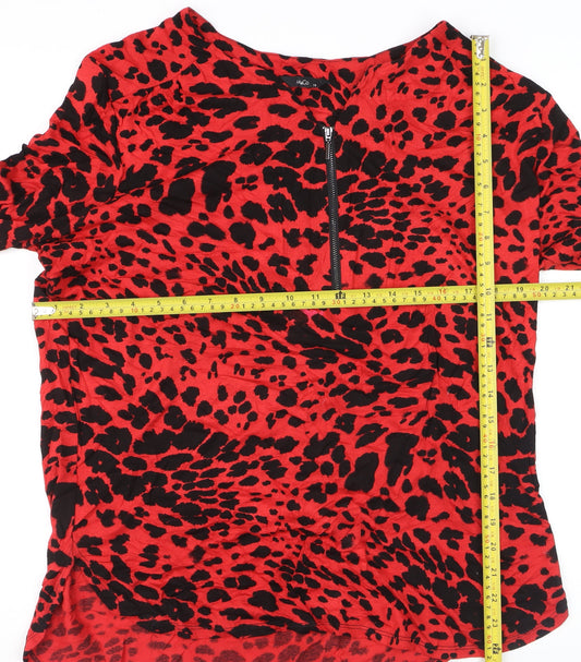 M&Co Womens Red Animal Print Long Sleeve V-Neck Tunic Top Size 16