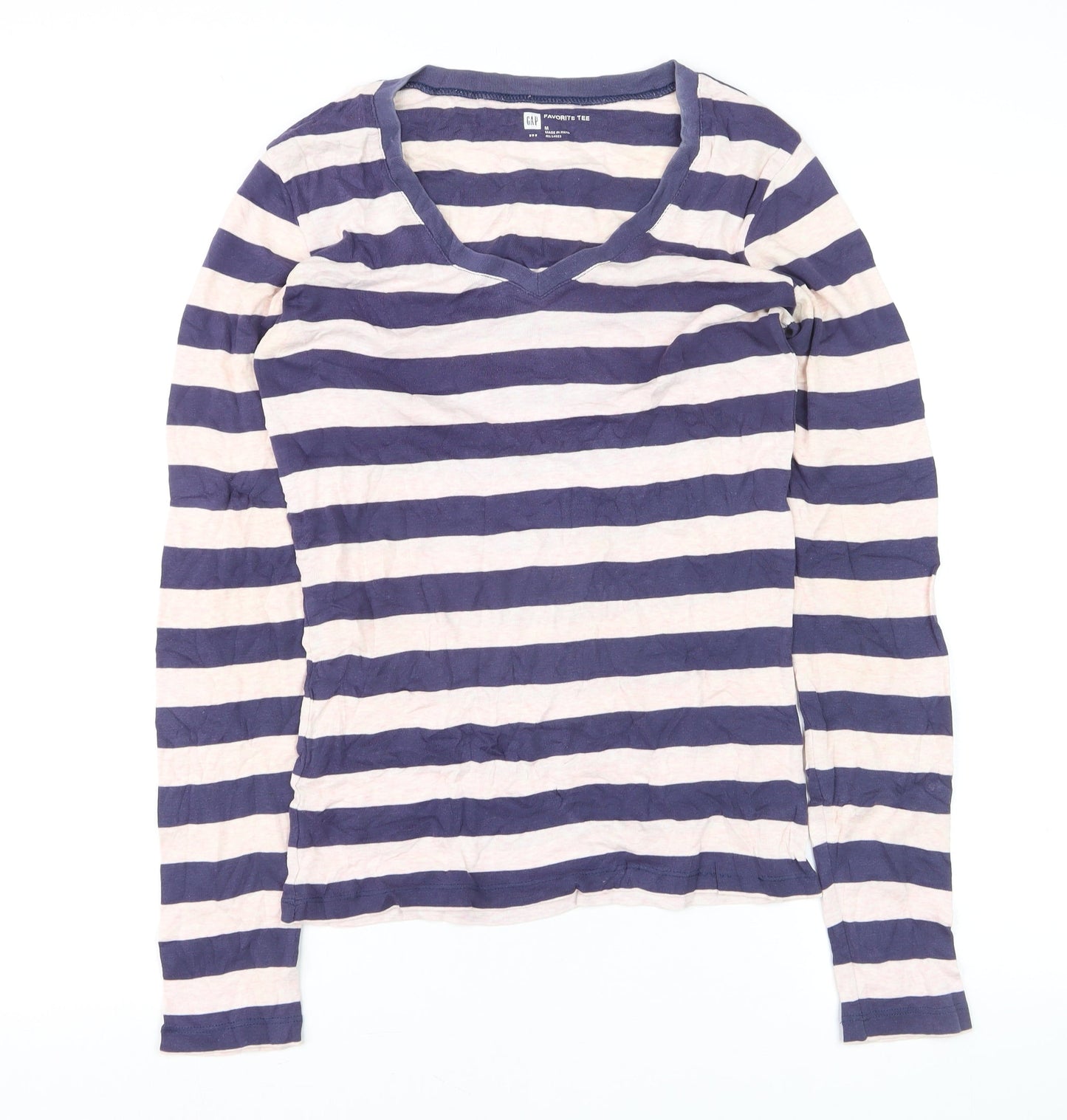GAP Womens Blue Striped Long Sleeve V-Neck Cotton Tee M