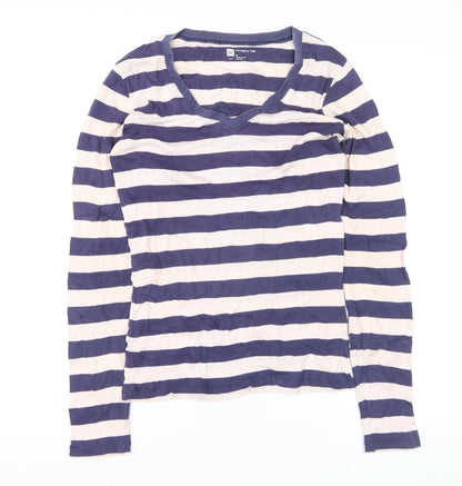 GAP Womens Blue Striped Long Sleeve V-Neck Cotton Tee M