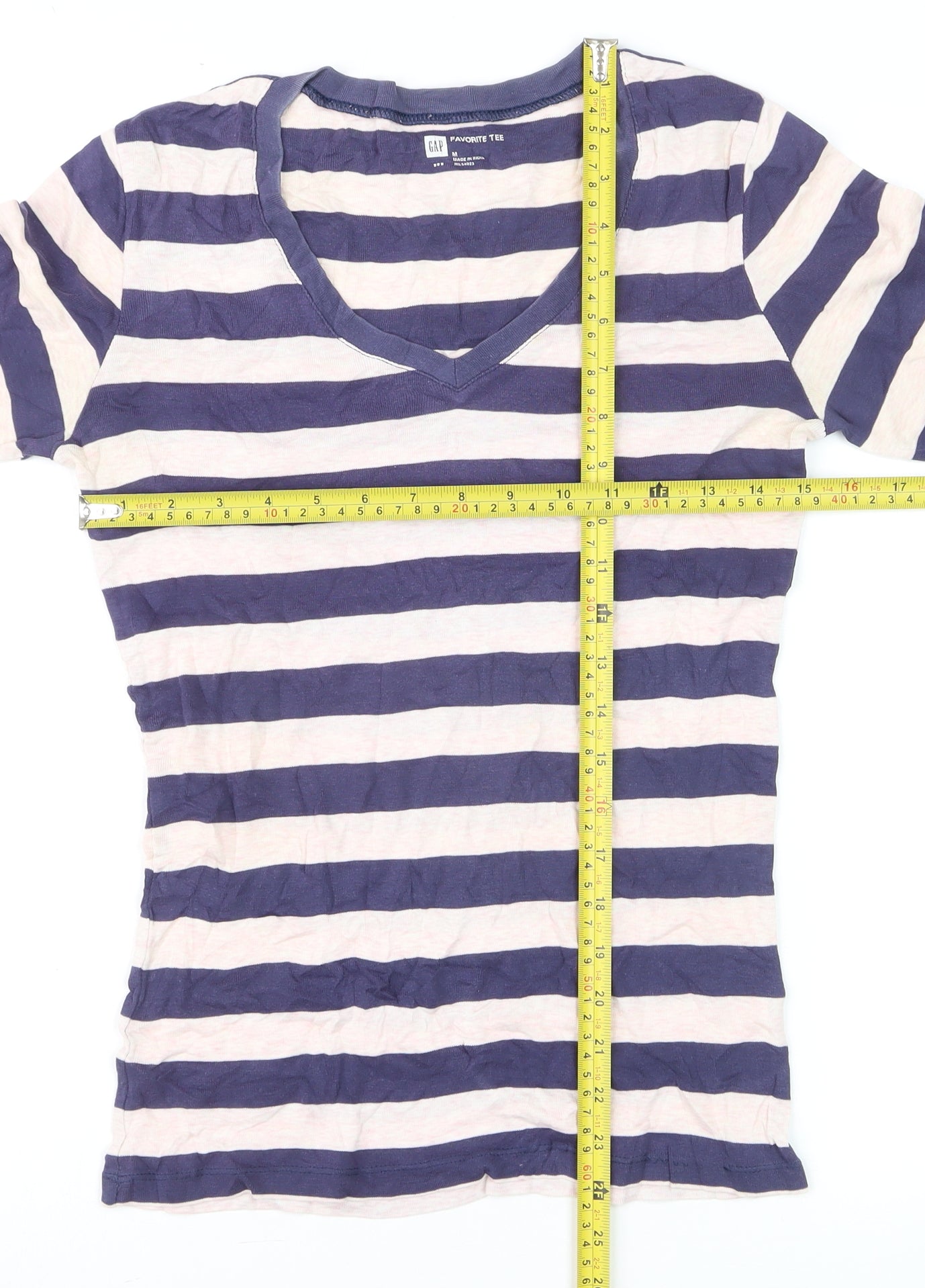 GAP Womens Blue Striped Long Sleeve V-Neck Cotton Tee M