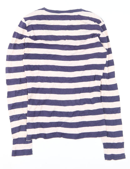 GAP Womens Blue Striped Long Sleeve V-Neck Cotton Tee M